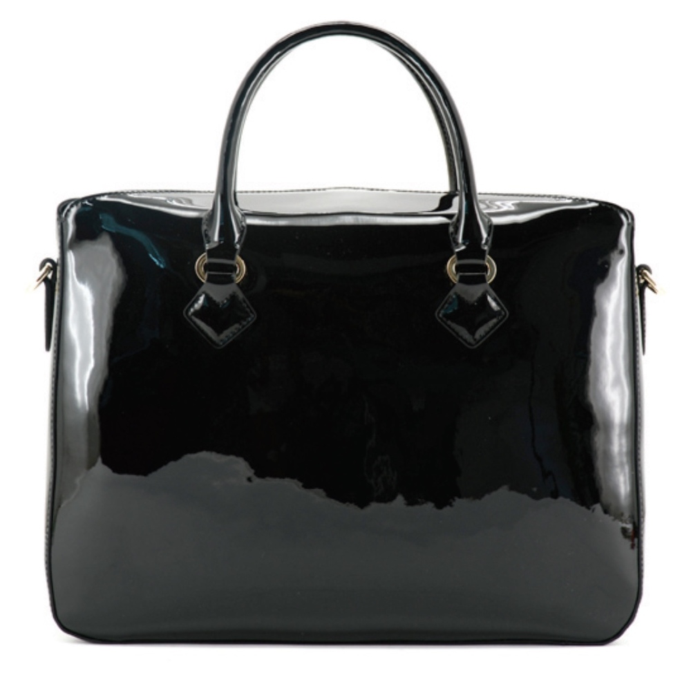 Pourchet Cassetta Laptop Bag Patent Leather BLACK